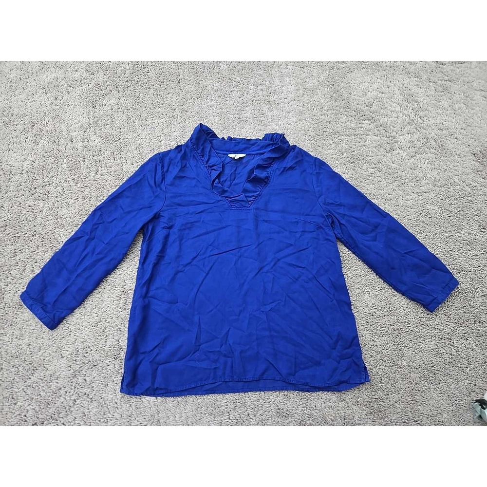 Crown & Ivy Tunic Blouse Womens S Blue Ruffled V-Neck 3/4 Sleeve Casual